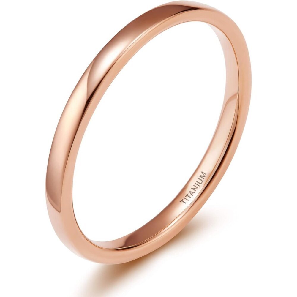 🆕 Women Gold Titanium Plain Dome High Polished Wedding Band Ring Comfort Fit
